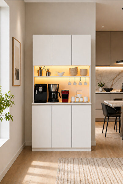 Avmpark Dolce 3 Kapaklı Airfry Dolabı Kahve Köşesi Led Işıklı Çok Amaçlı Dola...