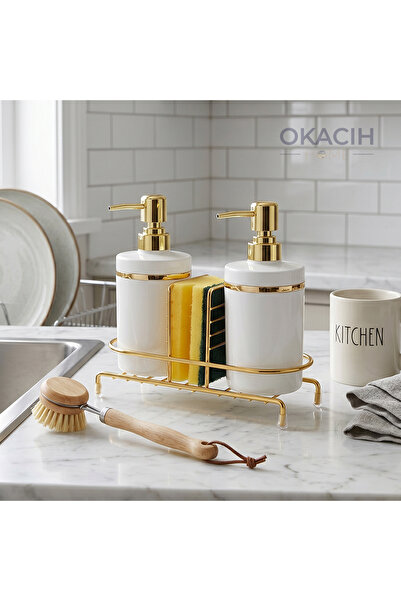 okacih Kitchen Countertop Double Soap Dispenser and Sponge Holder Set - Luxur...