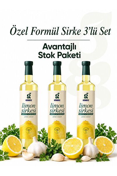 Gürbüzden Özel Formül Sirke 3'lü Set - Avantajlı Stok Paketi Doğal Fermente L...