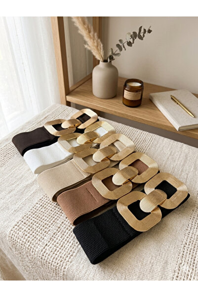 Fiori Gold Buckle Interlocking Elastic Women's Belt, Jacket Belt, Shirt Belt,...