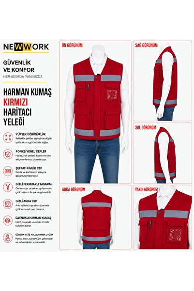 Newwork HARMAN KUMAŞ REFLEKTÖRLÜ KIRMIZI HARİTACI İŞ YELEĞİ
