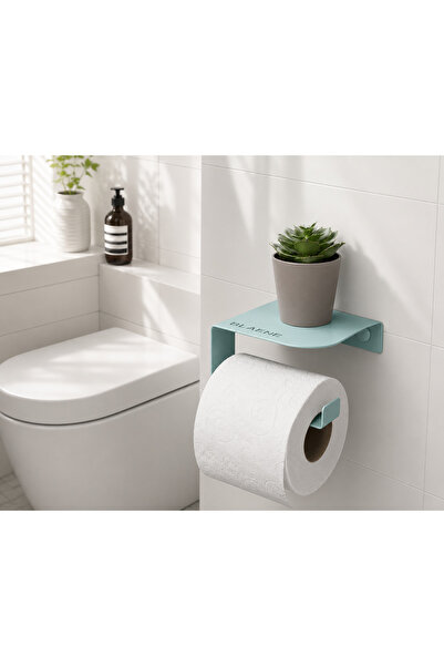 Ömür Boyu Paslanmaz Çelik Raflı Tuvalet Kağıtlığı WC Kağıt Asacağı Mint Yeşili - BTH-014