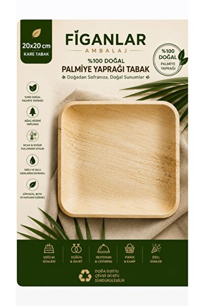 figanlar ambalaj Palmiye Yaprağı Tabak 20x20 cm Kare Doğal Kullan At Sunum ve...