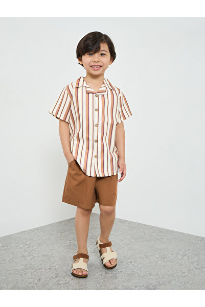Styli Boys Resort Collar Striped Shirt and Shorts Set