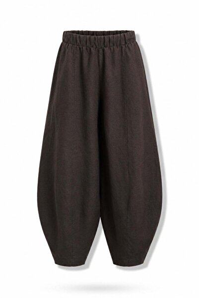 5in1Canpolat Brown Barrel Cut Linen Trousers 0203