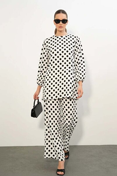 ALFA AKSESUAR 03 Women's Round Neck Polka Dot White Set
