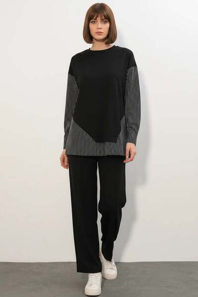 ALFA AKSESUAR 03 Women's Round Neck Striped Black Set