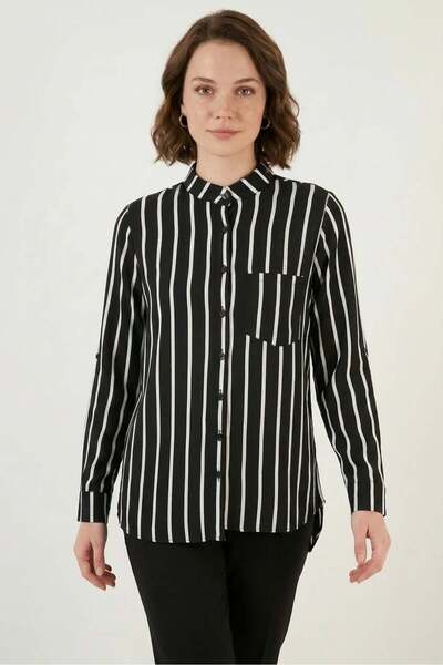Generic Brand Women's Striped Viscose Black Shirt