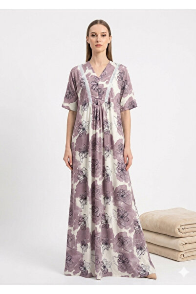 Noom Nightwear قميص نوم نسائي طويل بنقشة زهور ناعمة وأكمام قصيرة – تصميم مريح...