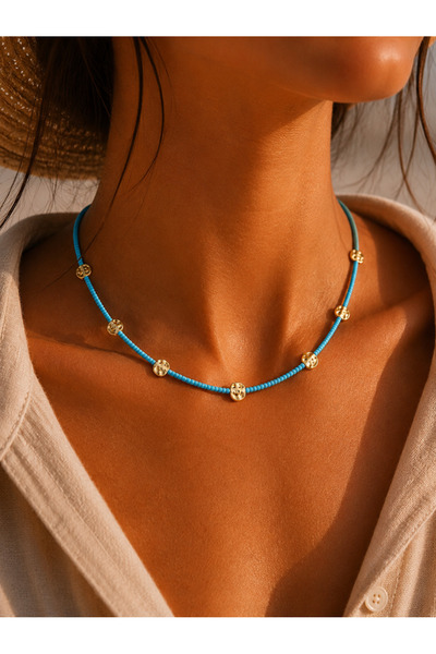 ACAR TAKI Blue Beaded Smiling Face Necklace 41+4cm Acr9901