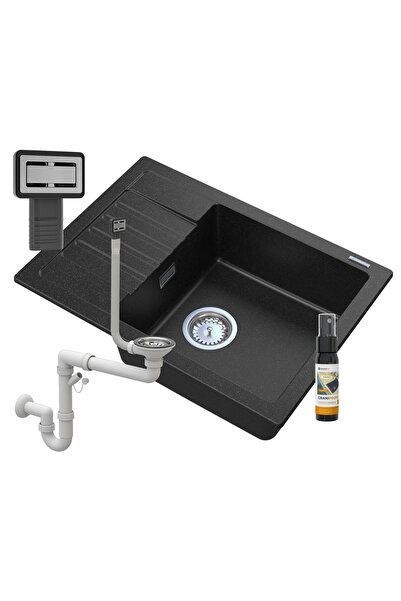 Granitan Set chiuveta Granit ARGOS, negru, 1 bol, scurgere, 620x440mm, sifon,...