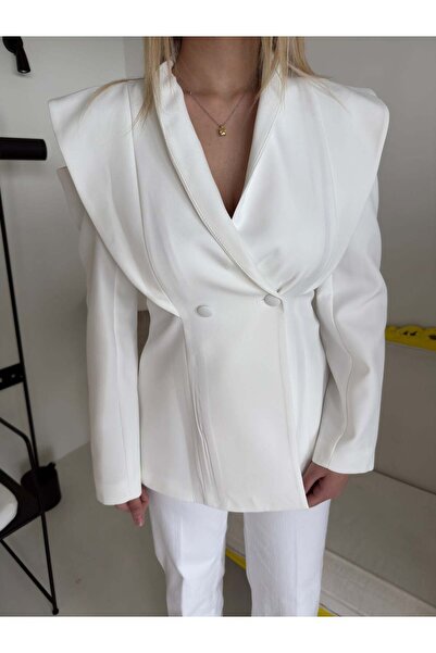 Bade Butik Ecru Shoulder Detailed Design Jacket