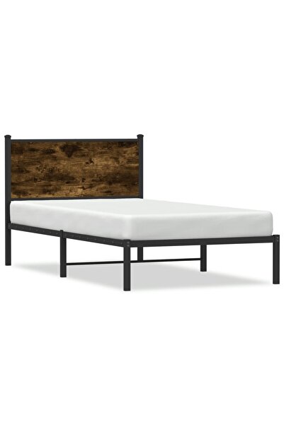 vidaxl Cadru de pat metalic fără saltea, stejar fumuriu, 107x203 cm
