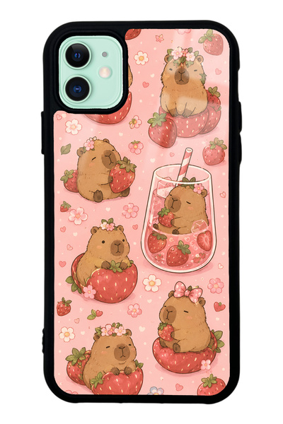 Spoyi iPhone 11 Strawberry Capybara Design Glossy Phone Case