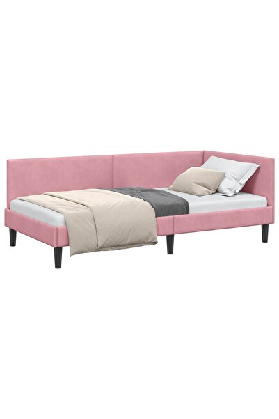 vidaxl Cadru de pat colțar cu headboard Roz 90 cm x 190 cm Catifea