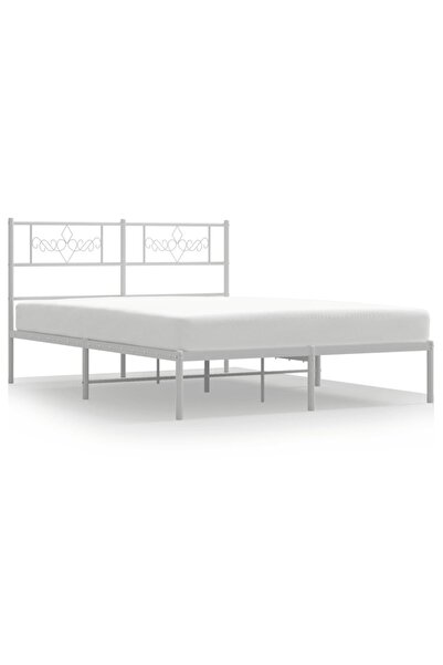 vidaxl Cadru de pat metalic cu tăblie, alb, 140x190 cm