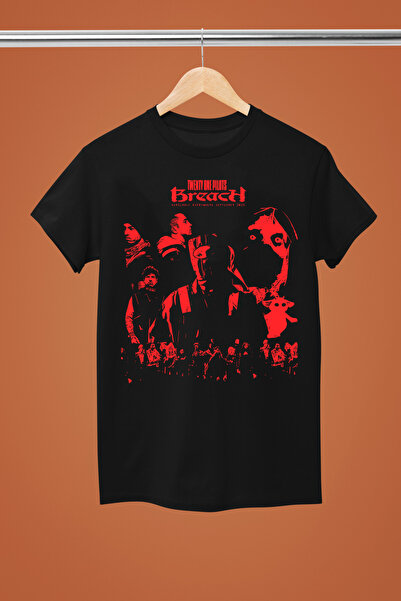 MAGORS Tricou rock din bumbac imprimat Twenty One Pilots, cu mânecă scurtă, c...