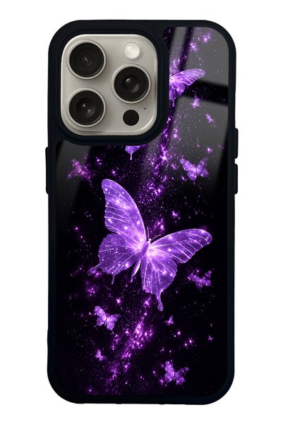 Spoyi iPhone 15 Pro Purple Galaxy Butterfly Design Glossy Phone Case