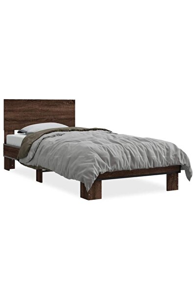 vidaxl Cadru de pat, stejar maro, 90x190 cm, lemn prelucrat și metal