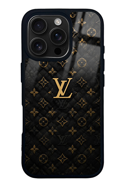 Spoyi iPhone 16 Pro Black Gold LV Tasarımlı Glossy Telefon Kılıfı