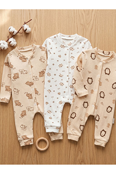 Noone 3-Piece Baby Long Romper Set |   Warm Tones |   100% Cotton Rib |   Unisex