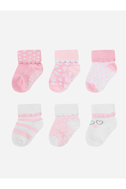 Infancie By Styli Pack of 6 - Baby Cotton Anti Slip Turn Head Socks 6-12M