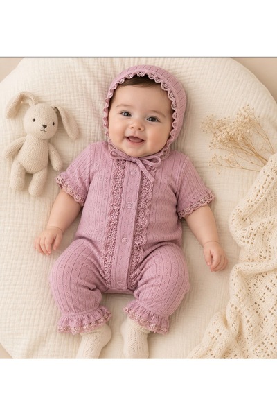 Beybifresh Vintage Chic Şapkalı Bebek Tulum Takımı