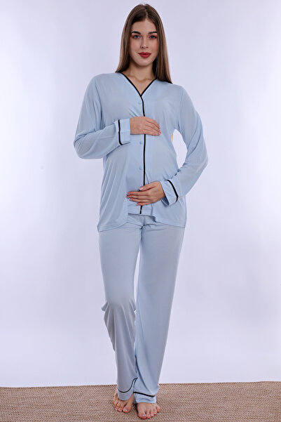 ByLohusa Adjustable Waist Detailed Maternity Pajama Set with Breastfeeding Fe...
