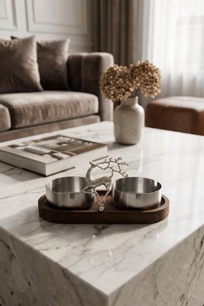 GO BLOBS Ashtray Wooden Presentation Stand Luxury Deer Stand Silver Metal Dou...