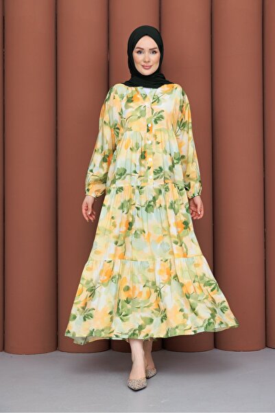 PAVENTİ Modal Dress Branch Green