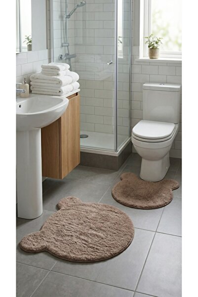Halispecial Ayıcık 2’li Peluş Banyo Paspas Seti 50x50+75x75 cm Kaymaz Lateks ...
