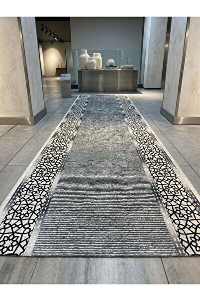 DMR Halıcılık Silver Koleksiyon Gümüş Jel Kaymaz Tabanlı Kesme Salon Koridor ...