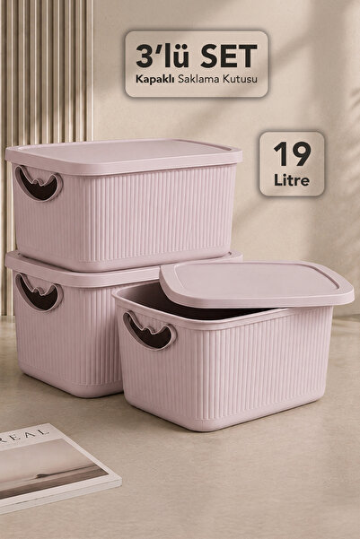 Meleni Home Cutie de depozitare cu capac, 3 piese - Organizator decorativ mul...