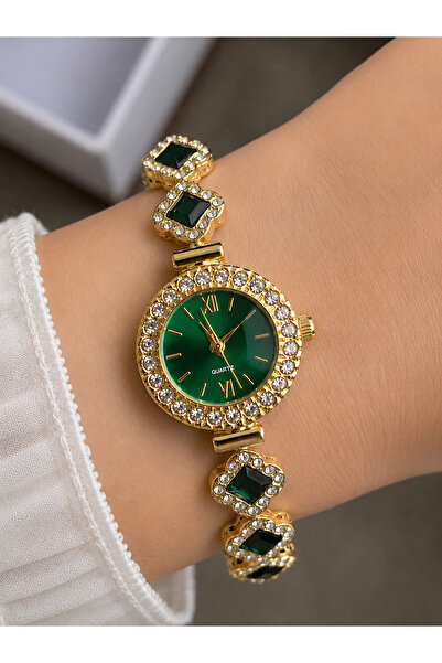 Weluxa Women's Wristwatch Green Color Zircon Stone Casual and Stylish Combina...