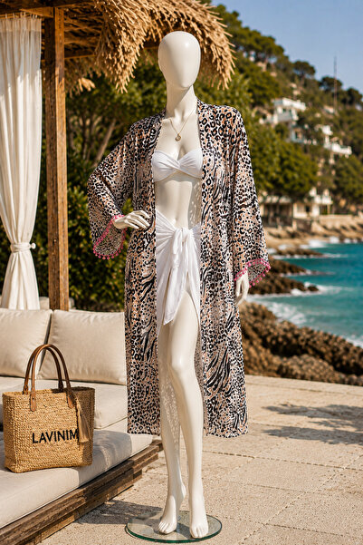 LAVİNİM Kadın Bikini Üstü Boho Desenli Uzun Pareo