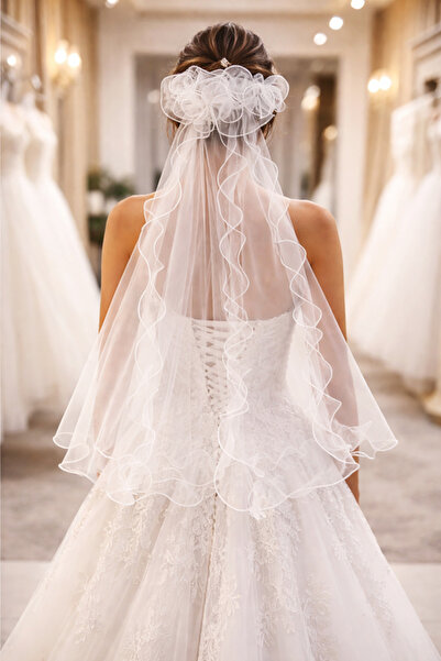 paris in paris Bridal Veil - Wedding Veil with Vibulali (Wavy) Mi̇sanali Comb...