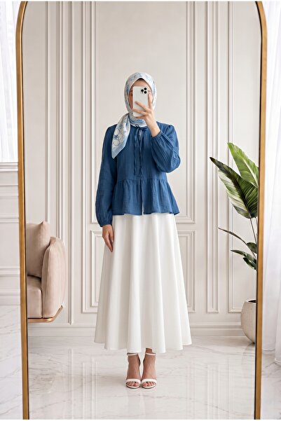 Holehola Clara V-Neck Tied Muslin Shirt-Eu3279 Navy Blue