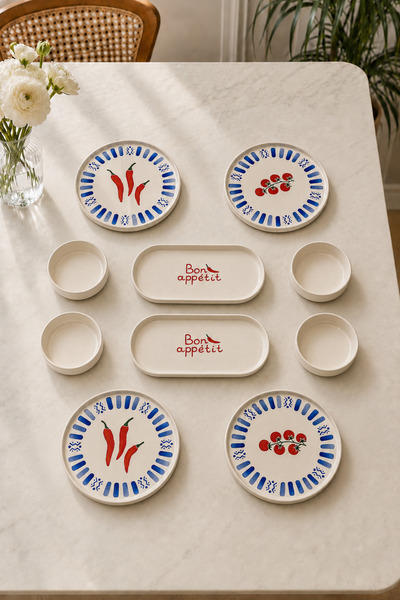 Papart Blue Bon Appetit 10 Parça 4 Kişilik Stackable Seramik Kahvaltı Takımı ...