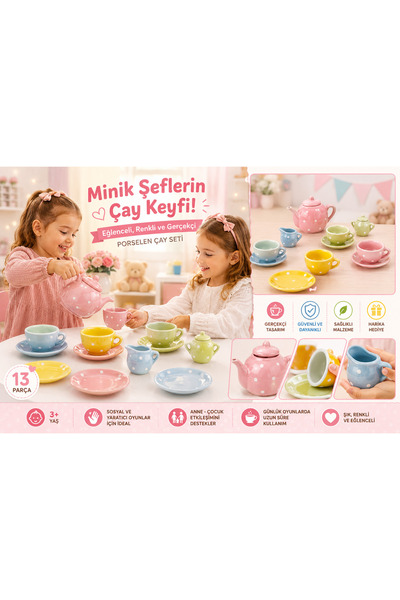 Cici Oyuncak 13 Parça Porselen Çay Seti – Çocuk Mutfak Oyuncağı, Çay Partisi ...