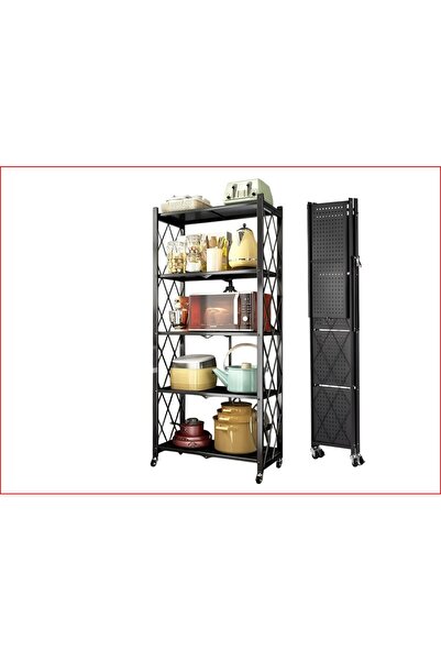 alharbi22est 5-Tier Storage Shelf Foldable Multi Black and White - Black