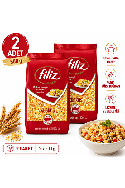 FİLİZ Kuskus Makarna 500 g 2 Adet - Pratik Lezzet %100 Türk Buğdayı - Güven B...
