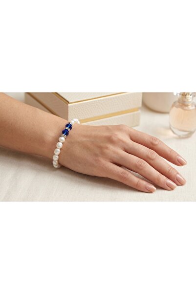 robel Ocean Pearl Elegance Bracelet – Timeless Freshwater Pearls & Blue Cryst...