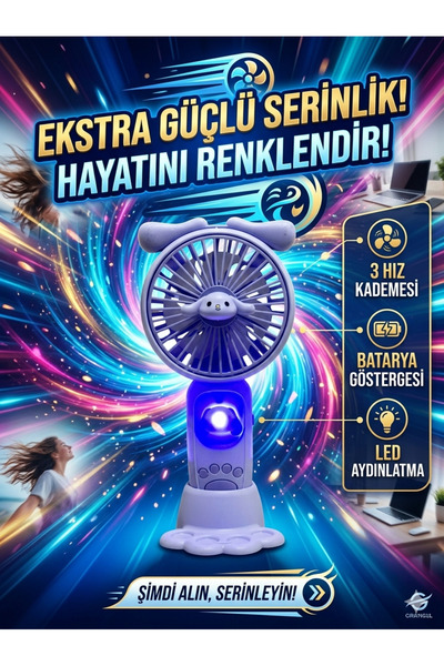 Fan Cinnamoroll Karakter Figürlü Şarjlı Mini El Vantilatörü 3 Kademeli Masaüs...