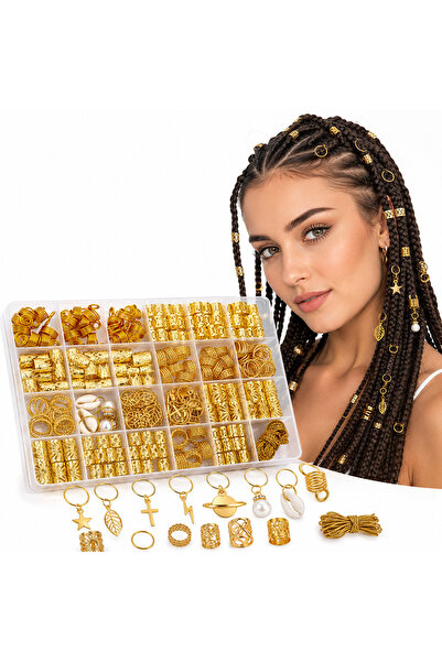 miraza Accesorii împletite pentru păr, 45 bucăți, împletituri Afro/Box, inele ajustabile, agrafe, pandantive, auriu/albastru