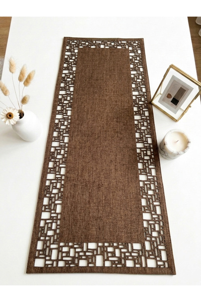 Ergüven Home Καφέ υφασμάτινο ράνερ 40x100 εκ. Μήκος τραπεζιού σαλονιού - Γεωμ...