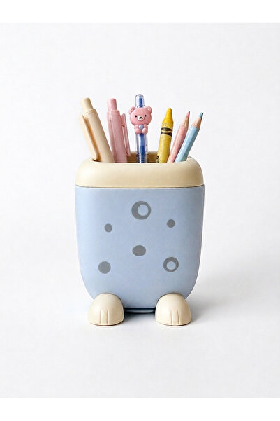 Limmy Desktop Pen Holder with Cute Cat Figure Decorative Pen Organizer - Blue