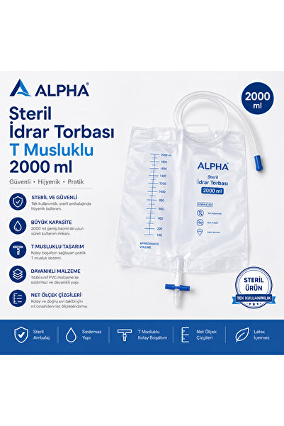 MEDMEDIKAL ALPHA Steril İdrar Torbası T Musluklu 2000 ml 10 adet
