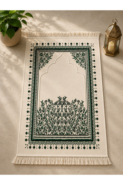 Pamuklife Lüks Kadife Dokuma Seccade Yumuşak Dokulu Saçaklı Mihrab Desenli Na...