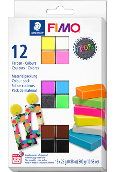 Genel Markalar Fimo Effect 25gr x 12 Renk Polimer Kil Set, Neon Renkler / C12-3
