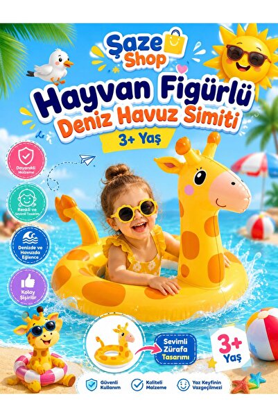 SAZE Hayvan Figürlü Deniz Havuz Simidi 3+ Yaş – Sevimli Zürafa Tasarımlı Çocu...